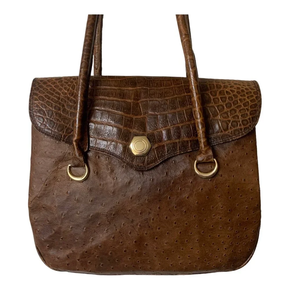 VINTAGE Paolo Del Lungo‎ Reptile Embossed Italian Leather Satchel